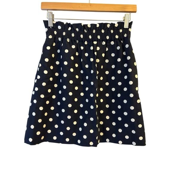 NWT J. Crew Polka dot linen blend Paperbag Waist mini skirt sz 0 Navy x white re - Picture 2 of 7